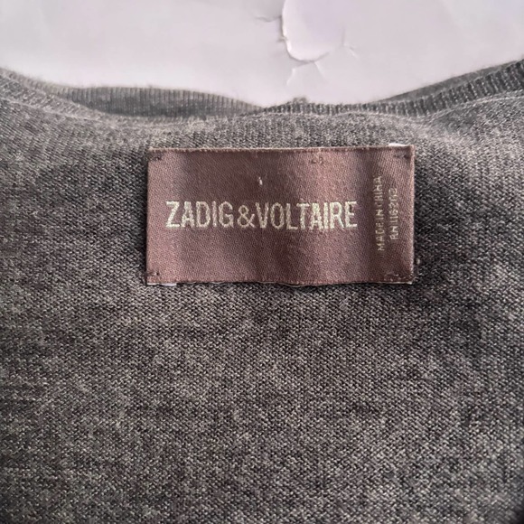 ZADIG & VOLTAIRE GRAY MERINO WOOL TUNIC SWEATER SIDE POCKETS WOMEN SIZE SMALL - Picture 10 of 12